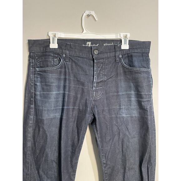 7 for All Mankind Standard Button Fly Men’s Size 33 Dark Wash Straight Leg - Picture 3 of 13